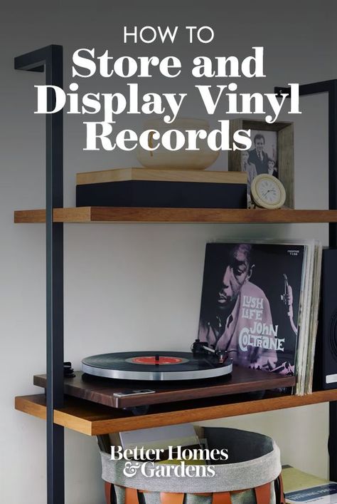 Whether your collection is large or small, your records need to be protected so you can enjoy the tunes for years to come. We're sharing our best storage ideas to help you prolong the life of your collection so your records can be enjoyed for generations. #vinylrecords #recordcollection #howtostorerecords #bhg Tall Vinyl Record Storage, Record Player Vinyl Storage, How To Display Vinyl Records, Living Room With Record Player, Record Player Storage Ideas, Record Set Up, Vinyl Set Up, Turntable Setup Living Rooms, Vinyl Storage Ideas Records