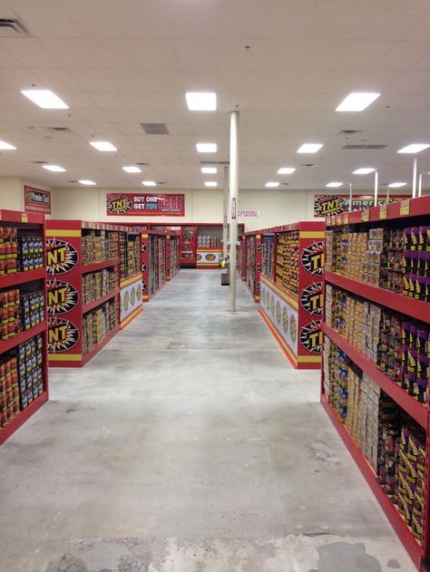 This is just one aisle full of fireworks at our Marietta, GA Supercenter! There is still plenty of time to stock up on fireworks before the Fourth of July! Visit TNTFireworks.com to find a TNT Fireworks location near you! #4thofjuly #fireworks #tntfireworks #stockuponfireworks Tnt Fireworks, Fireworks Store, Firework Shop, Firework Stands, Cool Dirt Bikes, The Fourth Of July, Store Displays, Dirt Bikes, Fourth Of July