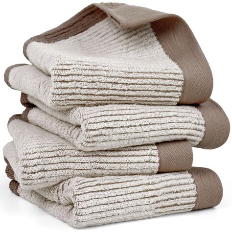 PRICES MAY VARY. Bathroom Hand Towels with Jacquard Weaving Process - These hand towels set are made of 100% cotton, you could see that there are 2 different colors of the terry loops as they were jacquard weaved to add a touch of spice to your everyday life Ultra-soft 4 Hand Towels set - To cotton towels, the more the terry loops, the softer the towel will be. You could count the loops clearly. Each surface has 56 lines with terry loops, each line has more than 1600 loops, so the quantity of lo Taupe And Grey Bath Towels, Hand Towels Bathroom Display Bed Bath & Beyond, Folding Hand Towels Spa, Farm House Bath Towels, Best Way To Fold Bath Towels, Best Amazon Bath Towels, Hand Towels For Bathroom, Touch Of Spice, Guest Hand Towels