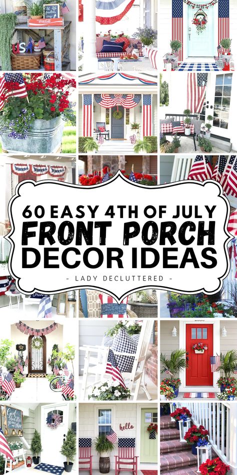 4th of July front porch decor ideas. Fourth Of July Front Porch, 4th Of July Front Porch, 4th Of July Front Porch Decor, Decorating Porch, Patriotic Porch, Front Porch Decor Ideas, Memorial Day Decorations, Fourth Of July Decorations, 4th July Crafts