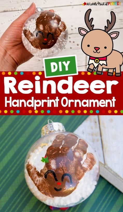 Reindeer Handprint Ornament Christmas Craft - Handprint Reindeer Ornament, Handprint Reindeer, Reindeer Crafts, Reindeer Handprint, Room Crafts, Handprint Ornaments, Infant Room, Handprint Christmas, Ornaments To Make