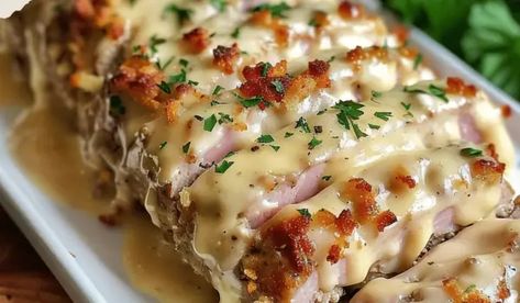 Dijon Gravy, Easy Chicken Cordon Bleu, Creamy Dijon, Chicken Meatloaf, Meatloaf Ingredients, Spring Salad Recipes, Flavorful Dinner, Chicken Ham, Chicken Cordon