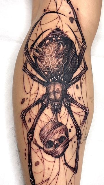 Crawling Spider Drawing, Blackwork Spider Tattoo, Neo Traditional Spider Tattoo, Spider Sleeve Tattoo, Dark Spider Tattoo, Tarantula Tattoo, Spider Tattoo Design, 3d Spider Tattoo, Spider Tattoos