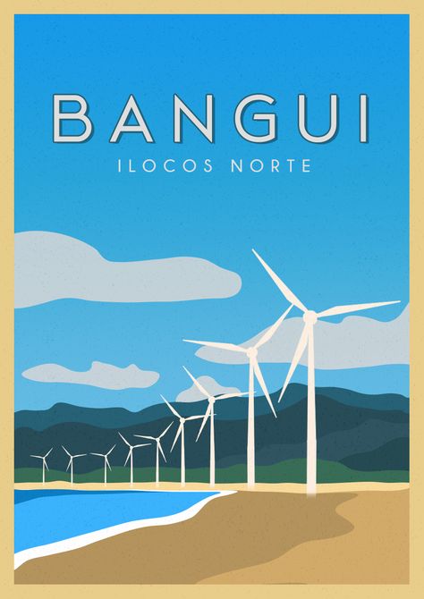 Travel Design Poster of Bangui Windmills on Behance Travel Design Poster, Windmill Illustration, Farm Poster, Ilocos Norte, Offshore Wind, Wind Farm, Travel Design, Graphic Design Illustration, Design Illustration