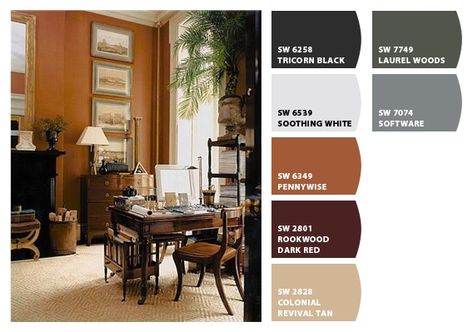 British Colonial feeling. Love the copper penny wall color British Colonial Style Paint Colors, British Colonial Paint Colors, British Colonial Color Palette, Colonial Color Palette, Colonial Paint Colors, West Indies Interior, British Colonial Living Room, British Colonial Bedroom, Jamaica Style