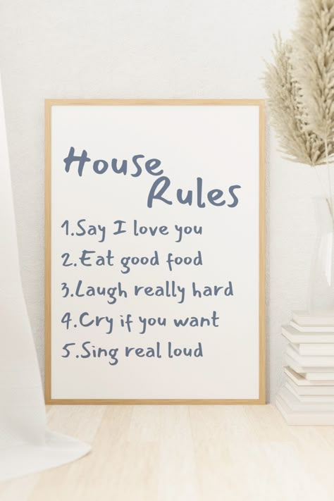 Quote Room Decor, Best Quotes For Room Decor, Funny Living Room Quotes, Funny Home Decor Signs Living Room, Funny Signs For College Apartment, House Rules Painting, Room Decor Frames Quotes, Apartment Signs, House Rules Poster