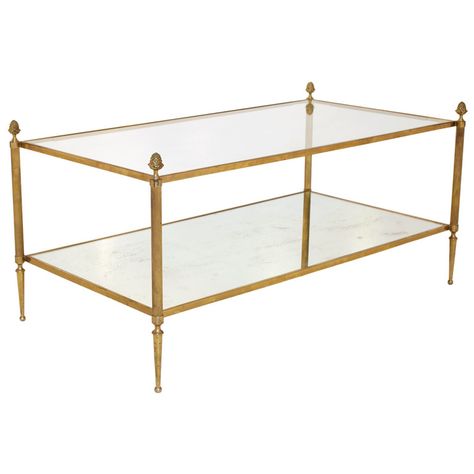 Brass Coffee Table Antique, Coffee Table Gold Glass, Gold And Glass French Tables, Brass Glass Coffee Table, Swedish Home Decor, Glass And Brass Coffee Tables, White Coffee Table Modern, Whiskey Barrel Table, White Wall Paneling