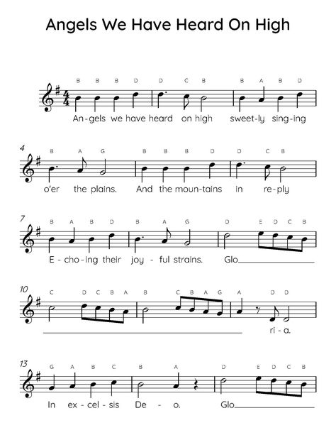 "\"Angels We Have Heard On High\" easy piano sheet music with letters and lyrics is perfect for beginner piano players." Piano Sheets For Beginners, Piano Songs Chords, Piano Christmas, Writing Songs Inspiration, Popular Piano Sheet Music, Piano Songs Sheet Music, Sheet Music With Letters, Piano Songs For Beginners, Note Making