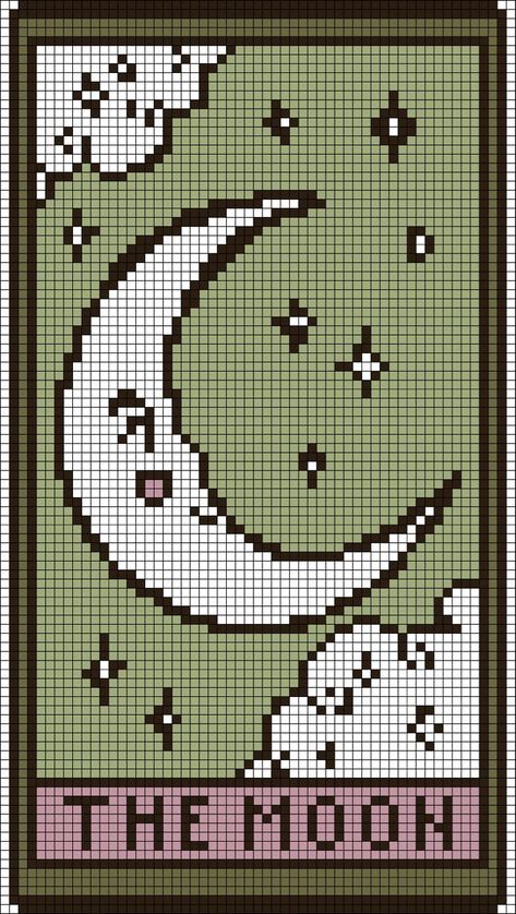 Tapestry Charts Crochet, Pixel Art Pattern Cottagecore, Moon Craft Ideas, Tarot Card Crochet Tapestry Pattern, Cottagecore Crochet Tapestry, Celestial Cross Stitch Patterns, Grid Design Crochet, Easy Crochet Graph, Tarot Crochet Tapestry