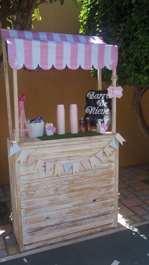 Chip Stand Diy, Ice Cream Stand Ideas, Mini Negocios Ideas, Summer Jobs For Kids, Ice Cream Booth, Cotton Candy Cart, Picnic Party Decorations, Diy Lemonade Stand, Gerobak Dorong