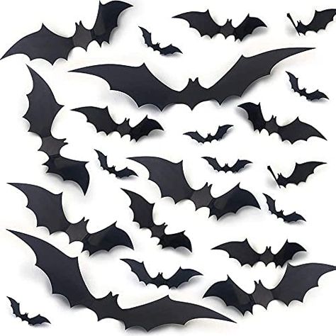 60PCS Halloween 3D Bats Decoration, DIY Scary Wall Bats Wall Decal Wall Stickers 4 Different Sizes Realistic PVC Scary Bat Sticker for Halloween Party Decoration Supplies : Amazon.ca: Home Bats Decoration, Halloween Pillow Case, Scary Bat, Bat Decorations, Halloween Bat Decorations, Bat Wall, Stickers Halloween, Halloween 3d, Bat Halloween