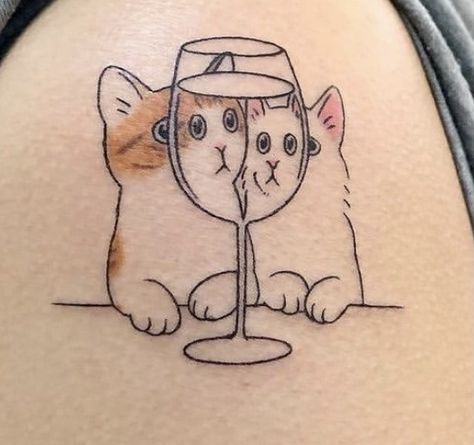 Cat Glass Tattoo, Fun Cat Tattoo, Men Tattoo Ideas Medium, Cute Silly Tattoos, Funny Cat Tattoos, Silly Cat Tattoo, Cat Tattoo Funny, Funny Cat Tattoo, Cat Tatoos