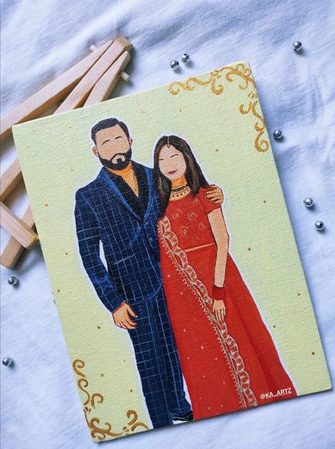 Potrait Paintings Canvas, Wedding Illustration Drawings, Art Recreation, Canvas Illustration, Couples Canvas Painting, Sketchbook Assignments, Potrait Painting, Canvas Art Painting Acrylic, Violin Art