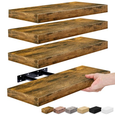 PRICES MAY VARY. Floating Shelves for Wall Storage: Display charming showpieces, home decor items, and other prized possessions while offering functional storage. Bathroom shelves measure approximately 16.25 in L x 5.50 in W. Each shelf is 1.5 in thick Free Up Space: Maximize storage space while taking up zero square feet. Reduces clutter and highlights wall decor in compact spaces. Sorbus Floating Shelves for Wall provides unique shelving solutions for any style home, studio apartment, fireplac Chunky Shelves Floating, Floating Shelves Above Desk, Rectangle Shelves, Desk Fireplace, Floating Storage Shelves, Over Toilet Storage, Bathroom Shelves Over Toilet, Kitchen Decor Styles, Shelves Display