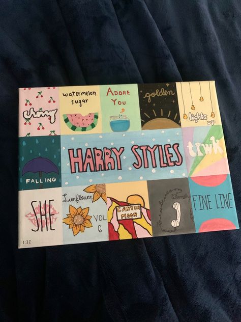 Harry Styles Canvas Painting, Harry Styles Painting Ideas, Fine Line Painting, Harry Styles Painting, Line Painting, Style Lyrics, Harry Styles Fine Line, Fine Line, Rapunzel