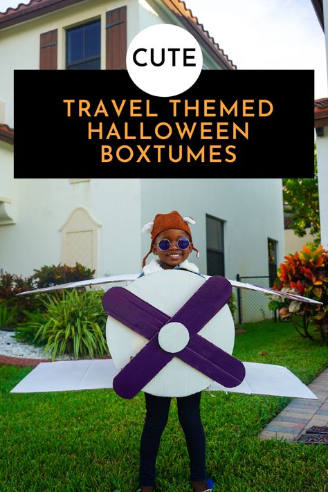 How to Create DIY Travel Themed Halloween "Boxtumes" With Amazon Prime Boxes via @travelingchild Diy Plane Costume, Airplane Costume, Diy Halloween Costume Ideas, Themed Costumes, Themed Halloween Costumes, Box Costumes, Maps For Kids, Halloween Family, Fun Fall Activities