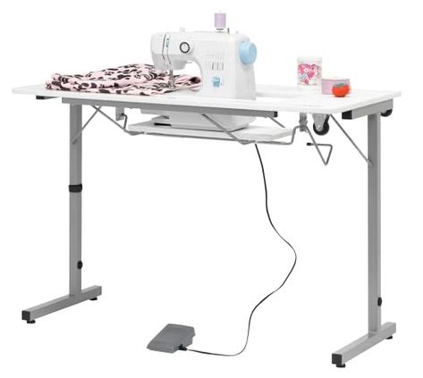 Sewing Tables Ideas Work Stations Diy, Sewing Station Ideas, Sewing Station Ideas Small Spaces, Folding Sewing Table, Rolling Bed, Sewing Tables, Sewing Desk, Wood Furniture Legs, Sewing Machine Table