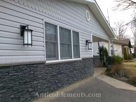 Panels Of Faux Veneer Charcoal siding Stone Panels Exterior, Stone Vinyl Siding, Mobile Home Siding, Mobile Home Skirting, Stone Siding Panels, Faux Stone Siding, Stone Veneer Panels, Mobile Home Exteriors, Faux Brick Panels