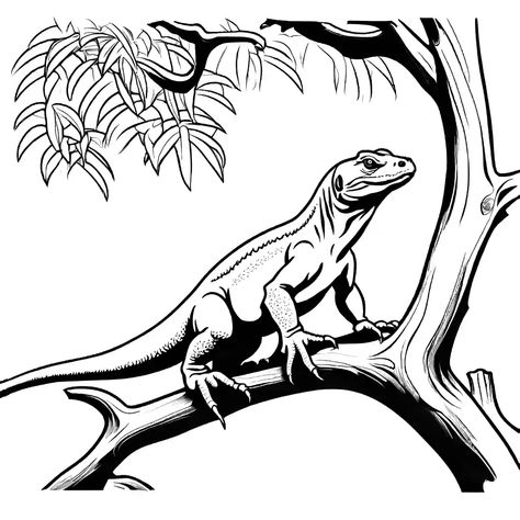 Dragon Climbing, Tree Coloring, Tree Coloring Page, Komodo Dragon, Komodo, Coloring Page, Climbing, Coloring Pages, Color