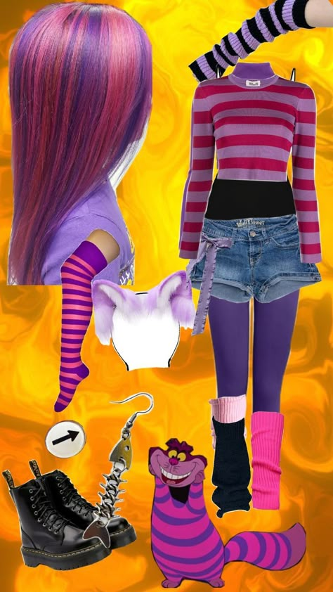 Cheshire cat halloween costume Cheshire Cat Cosplay Male, Cheshire Cat Diy Costume, Cheshire Cat Costume Womens, Cheshire Cat Disneybound, Cheshire Cat Inspired Outfits, Cheshire Cat Outfit Ideas, Lucy Charlie Brown, Cheshire Cat Halloween, Wonderland Halloween