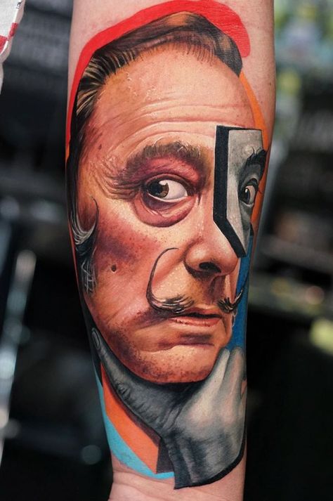 Salvador Dali Tattoo, Pop Tattoo, Tattoo Colour, Dali Tattoo, Pop Art Tattoos, Tattoo Vintage, Tattoo For Son, Swim Meet, World Tattoo