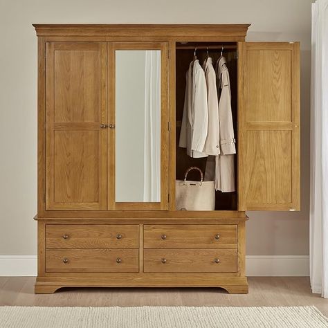 The Furniture Market French Louis Oak Triple Wardrobe With Mirror : Amazon.co.uk: Home & Kitchen Wooden Wardrobe With Mirror, Triple Wardrobe, Wooden Wardrobe Design, Wooden Wardrobe, Mirrored Wardrobe, Furniture Market, Laundry Storage, Bedroom Wardrobe, Wardrobe Design