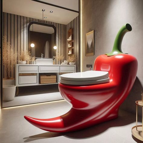 Red Chili Pepper-Shaped Toilet: Adding Spice to Your Bathroom Decor Unique Toilets, Fruit Furniture, Unusual Toilets, Cool Toilets, Red Bathroom Decor, Weird Furniture, Amazing Bedroom Designs, Red Bathroom, Childrens Bathroom