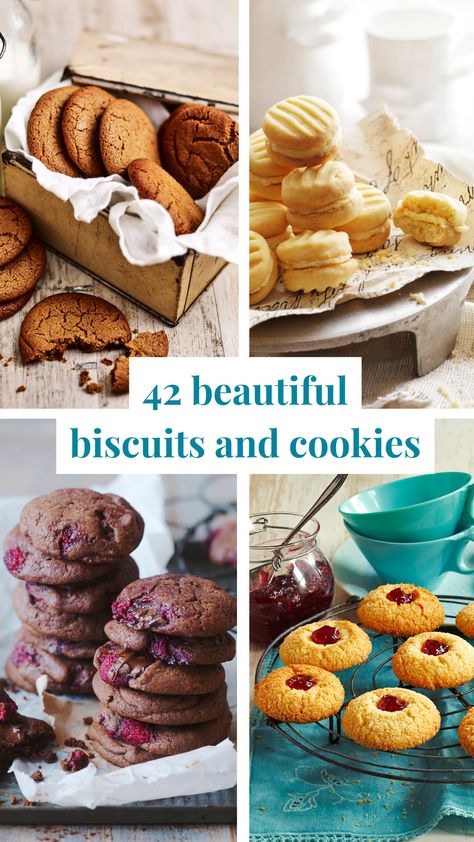 These beautiful biscuit and cookie recipes are perfect for both morning tea and the school cake stall. Tea Time Biscuits, Sweet Afternoon Tea Ideas, English Biscuit Recipe Afternoon Tea, Sandwich Biscuits Recipe, Homemade Tea Biscuits, Iced Biscuits Recipe, Savoury Tea Time Treats, Afternoon Tea Cookies, Tea Biscuits Recipes