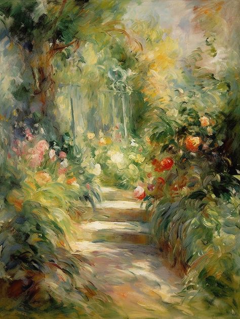 "\"Summer garden path\" Bring the beauty of the French countryside into your home with this painting of a mysterious green garden path. This is a lovely Impressionist piece that would fit with both traditional and modern interiors.  DIGITAL FILE: Please note this is a digital painting and no physical product will be shipped. Once you have purchased your artwork, you will receive a confirmation email from Etsy with a download link. You can also access your downloads at any time under Purchases in Impressionist Art Lessons, French Country Art, Forest Drawing, Deep Art, Garden Painting, Garden Path, Art Summer, Painting Digital, French Countryside