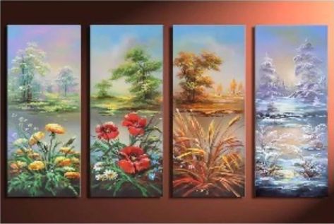 Four Seasons Flowers MODERN ABSTRACT WALL ART OIL PAINTING ON CANVAS (No Framed)|painting arts and crafts|art wall paintingart deco oil painting - AliExpress 4 Seasons Canvas Painting, Four Seasons Painting Canvases, 4 Season Painting Ideas, 4 Seasons Painting, Intermediate Painting, Four Seasons Painting, Seasons Painting, Multi Panel Paintings, Four Seasons Art