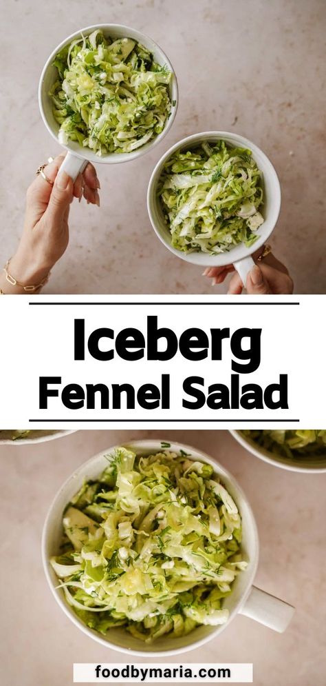 This simple & easy Iceberg Fennel Salad with Lemon Dill Vinaigrette is full of flavor but will be ready in just 15-minutes. The combination of the licorice flavor you get from fennel with crispy iceberg lettuce and a tangy lemon dill vinaigrette in this fennel salad will make you rethink the idea that salads are boring. This fennel salad makes for a great side dish to a holiday dinner, or a main course if you throw in some protein for an easy lunch. Iceberg Lettuce Recipes, Dill Vinaigrette, Salad Making, Lettuce Recipes, Fennel Recipes, Light Soups, Salad With Lemon, Lemon Dill, Fennel Salad