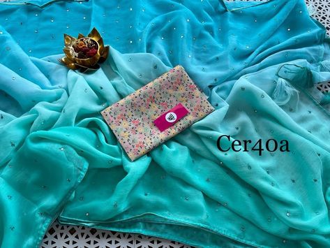 Mirror Work Sarees, Mirror Work Saree, Blouse Chiffon, Pure Chiffon Sarees, Pure Chiffon, Work Sarees, Chiffon Saree, Mirror Work, Sheer Chiffon