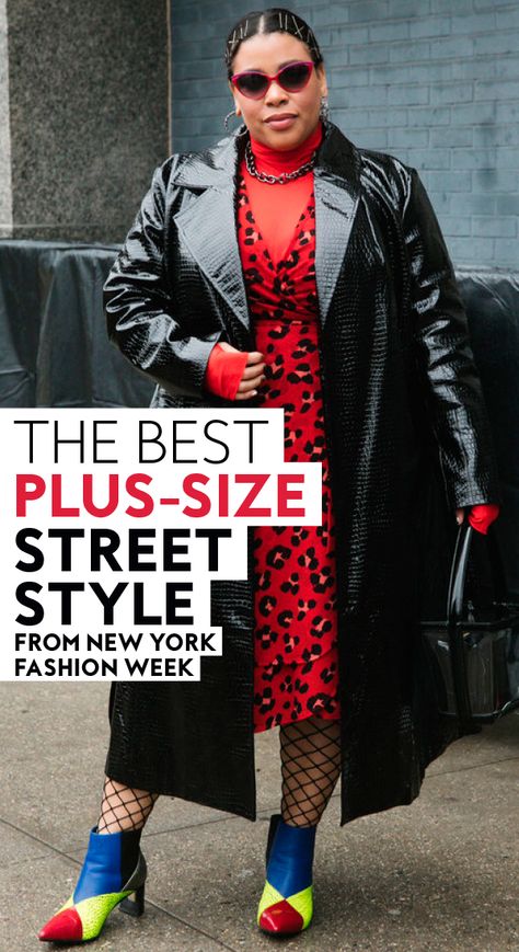 The Best Plus-Size Street Style From New York Fashion Week | At InStyle, we focus exclusively on plus-size street style during New York Fashion Week, because those outfit pairings — and the people wearing them — deserve a spotlight that's all their own. #streetstyle #womensfashion #plussize #plussizefashion Street Style Maximalism, Cool Street Fashion Plus Size, Leather Plus Size Outfits, Plus Size Fashion Week Street Style, All Black Outfits For Women Plus Size, Plus Size Street Style 2023, Plus Size Street Style Edgy, Plus Size Oversized Outfits, Trendy Plus Size Outfits Summer