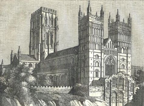 Durham Cathedral Drawing, Dennis Creffield, Durham Cathedral, Front Elevation, Wood Engraving, A Drawing, Durham, Cologne Cathedral, Color Ideas