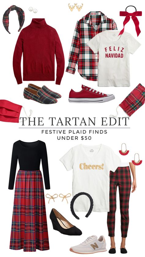 Christmas Card Outfit Ideas Family Plaid, Plaid Fashion 2023, 1980s Christmas Outfit, Christmas Plaid Shirt Outfit Women, Tartan Outfit Women, Christmas Flannel Outfit, Plaid Blouse Outfit, British Style Outfits, Christmas Plaid Outfit