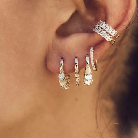 Jacquie Aiche on Instagram: “Hoop there it is 💎” Double Ear Piercings, Jacquie Aiche, Diamond Hoop Earrings, Single Earring, Baguette Diamond, Leaf Earrings, Diamond Studs, Ear Piercings, Diamond Earrings