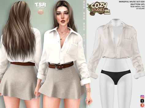 The Sims Resource - MINDFUL MUSE SET-520 (BUTTON UP) BD1346 Ts4 Women Clothes, Mods Ts4, Cc Clothing, Christmas City, Cc Sims4, Carrie Dress, Sims Clothes, Pelo Sims, Sims4 Clothes