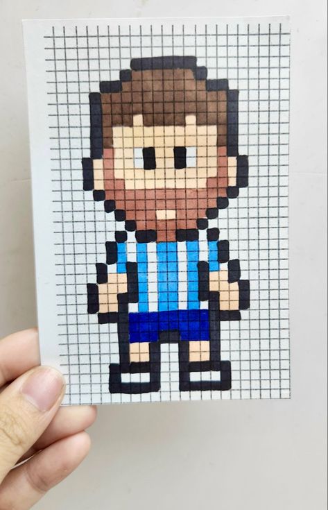 #pixelart #messi #pixel Pixel Art For Boys, Pixel Art Football, Pixel Art Hello Kitty, Hello Kitty Pixel Art, Art Hello Kitty, Square Drawing, Bobble Stitch Crochet, Arts And Crafts For Teens, Easy Pixel Art