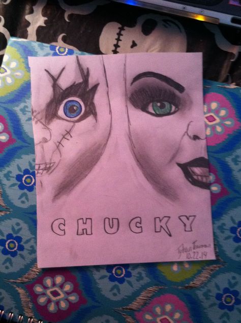 Chicly and Tiffany drawing by me. Tiffany Chucky Drawing, Chucky Painting Easy, Chucky Drawing Easy, Chucky And Tiffany Drawing Easy, Chucky And Tiffany Drawing, Chucky And Tiffany Drawing Outline, Chucky And Tiffany Dolls, Chucky And Tiffany Images, Chucky Drawing