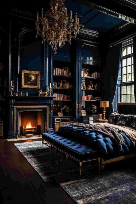 Dark Academia Bedroom Dark Academia Bedroom Ideas, Dark Academia Bedroom, Dark Academia Interior, Academia Bedroom, Moody Living Room, Interior Design Per La Casa, Dark Bedroom, Dark Home Decor, Dark Home