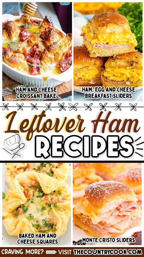 From breakfast to lunch to dinner recipes, there are plenty of fun recipe ideas here to use up all that leftover Easter ham! Ham Pieces Recipes, Leftover Ham Meals, Ham Dishes For Dinner, Leftover Ham Recipe, Ham Leftovers Recipes, Ham Leftover Ideas, Meals With Ham, Leftover Spiral Ham Recipes, Recipes With Leftover Ham