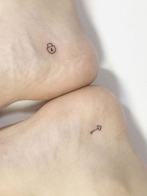 #tattoo, #tattoos, #inked, #tattooart, #tattooedwomen, #tattooedguys, #tattooinspiration, #tattooideas, #tattooworldwide, #tattoosociety, #InkLaughs, and #TattooFails​ Small Tattoo Couple, Tattoos Couple Aesthetic, Lock And Key Tattoo, Maching Tattoos, Matching Friend Tattoos, Best Couple Tattoos, Small Matching Tattoos, Tattoo Couple, Cute Couple Tattoos