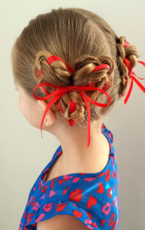 Heart Shaped Hairstyles, Heart Pigtails, Heart Buns, Diy Hair Hacks, Fancy Ponytail, Valentines Hairstyles, Day Hairstyles, Competition Hair, Wacky Hair Days