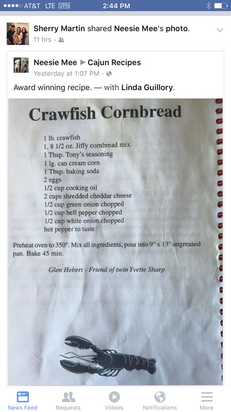 Cajun Thanksgiving, South Recipes, Crawfish Dishes, Crawfish Cornbread, Thanksgiving Sidedish, Crawfish Bread, Jiffy Cornbread Recipes, Crawfish Recipes, Cajun Crawfish