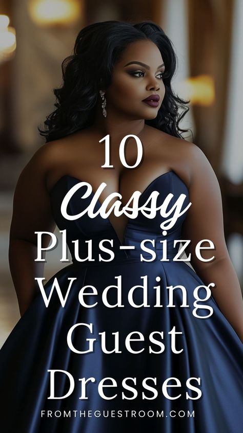 a plus size woman wears a classy wedding guest dress Plus Size Wedding Guess Dresses, What To Wear To A Fall Wedding As Guest Plus Size, Cotillion Guest Dresses, Fancy Dresses Plus Size, Navy Blue Wedding Guest Dress Plus Size, Fall Wedding Guest Outfit Plus Size Jumpsuit, Curvy Elegant Dress, Sister In Law Wedding Outfit, Cute Wedding Guest Outfits