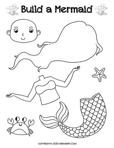 Free Printable – Make a Mermaid – Build Activities – Mrs. Merry_opt Build A Mermaid Printable, Build A Printable, Coloring Pages For Kids Free Printable, Free Printable Coloring Pages For Kids, Kids Coloring Pages Free Printable, Free Printable Kids Activities, Mermaid Coloring Pages Free Printable, Little Mermaid Crafts, Mermaid Printables