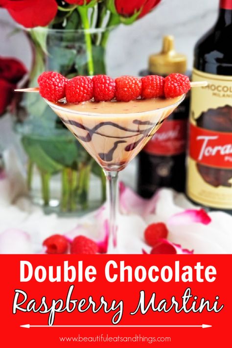 #ad. Planning a special Valentine’s Day meal at home? Don't forget about dessert! Finish off the meal with this decadent Double Chocolate Raspberry Martini. #torani #sweetnboozy @ToraniFlavor Chocolate Raspberry Martini Recipe, Chocolate Raspberry Martini, Herb Crusted Lamb, Crusted Lamb Chops, Raspberry Martini, Bartender Recipes, Valentine Cocktails, Raspberry Cocktail, Raspberry Vodka