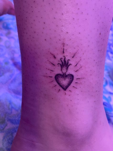 Marys Heart Tattoo, Divine Heart Tattoo, Fine Line Stick And Poke, Sacred Heart Tattoo Minimalist, Heart Stick N Poke, Simple Sacred Heart Tattoo, Sacred Heart Tattoo Chest, Small Sacred Heart Tattoo, Sacred Hearts Tattoo