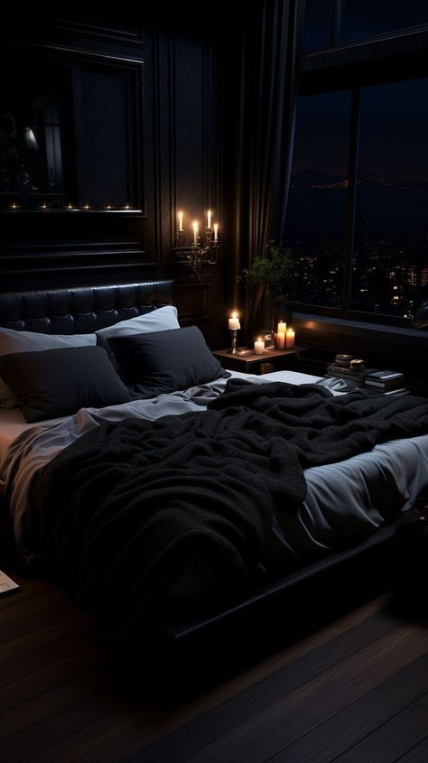 Simple Wooden Bed Design, Dark Bedroom Aesthetic, Black Canopy Bed, Black Bedroom Decor, Dark Bedroom, Wooden Bed Design, Bed Design Modern, Big House, Bad Design