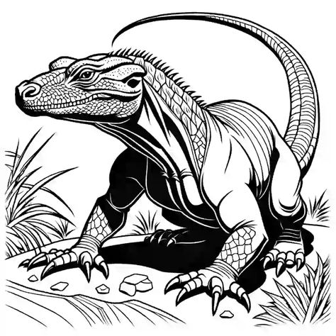 Dragon Outline, Snake Sketch, Komodo Dragon, Komodo, King Kong, Coloring Page, Coloring Pages, Sketch, White